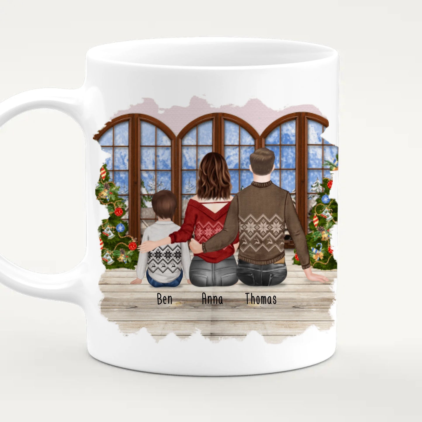 Personalisierte Tasse mit Familie (1 Kind/Baby) - Weihnachtstasse