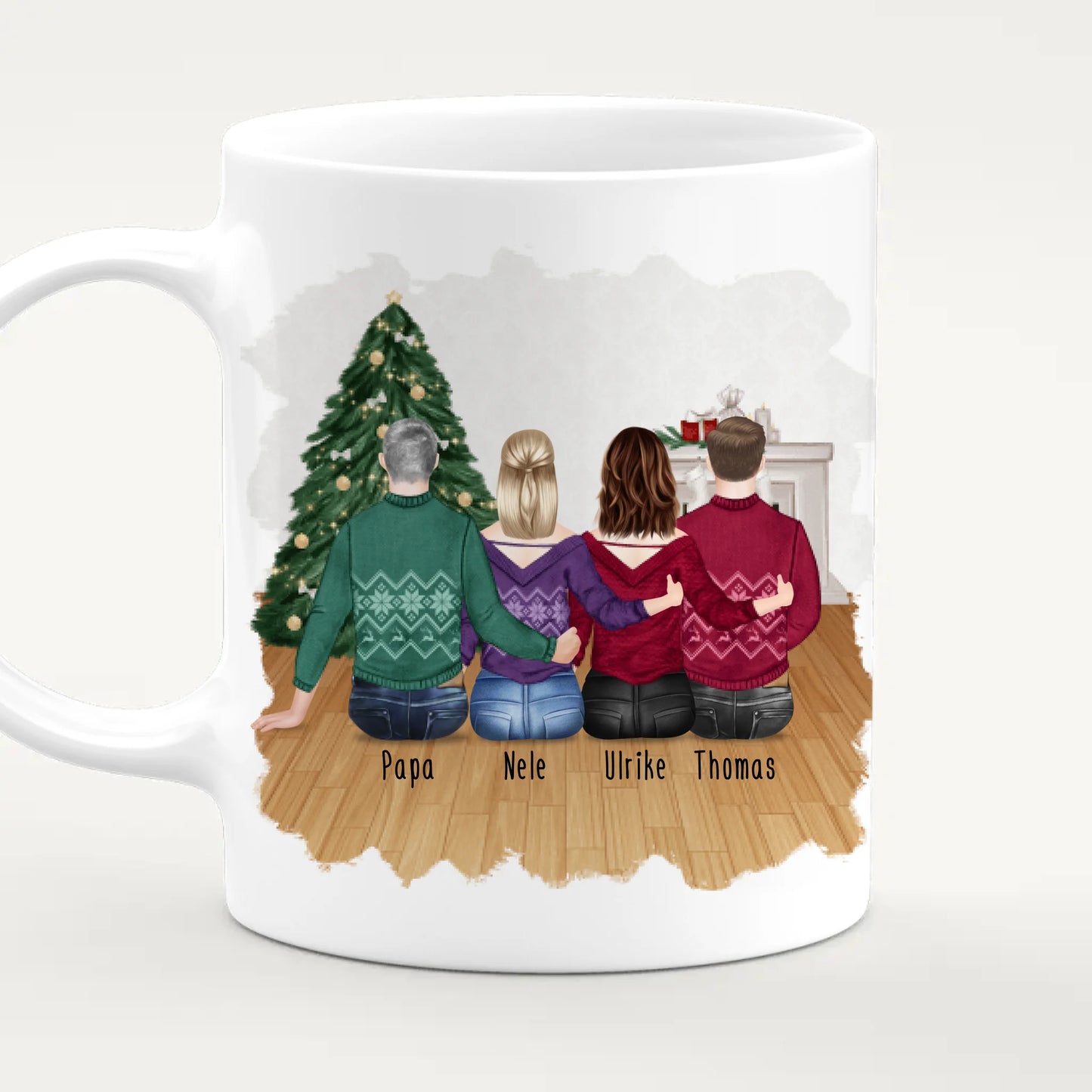 Personalisierte Tasse mit Vater/Tochter/Sohn (2 Töchter + 1 Sohn) - Weihnachtstasse