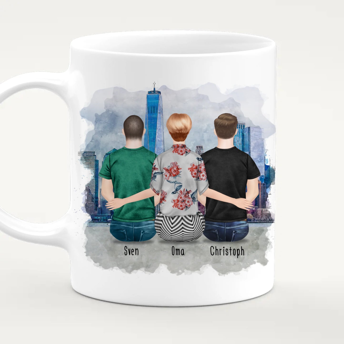 Personalisierte Tasse für Oma (2 Männer + 1 Oma)