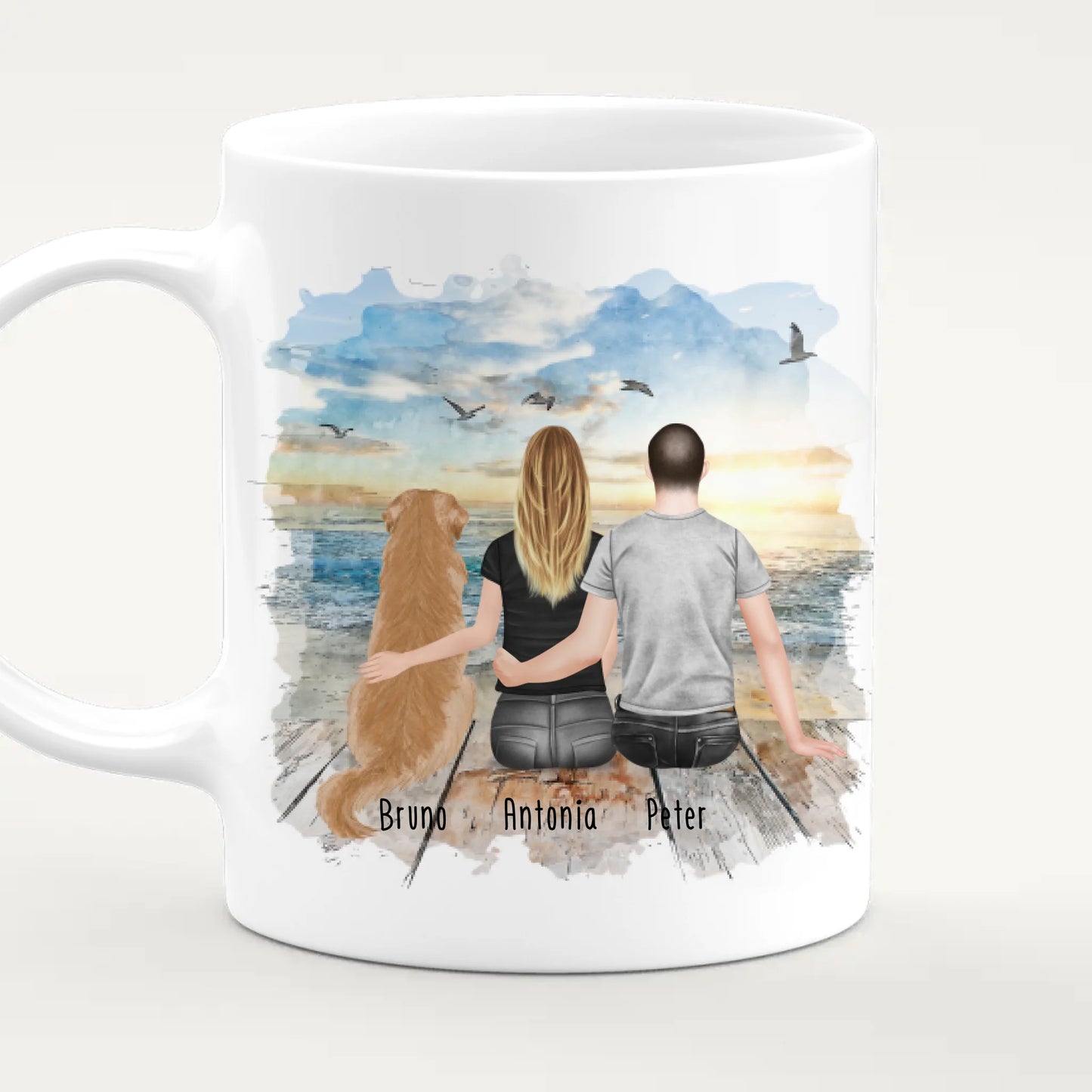 Personalisierte Tasse mit Pärchen und 1 Hund