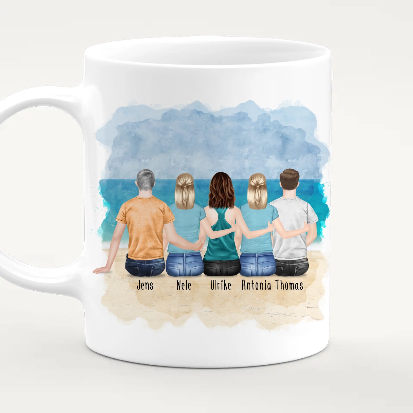 Personalisierte Tasse mit Bruder/Schwester (3 Schwestern + 2 Brüder)