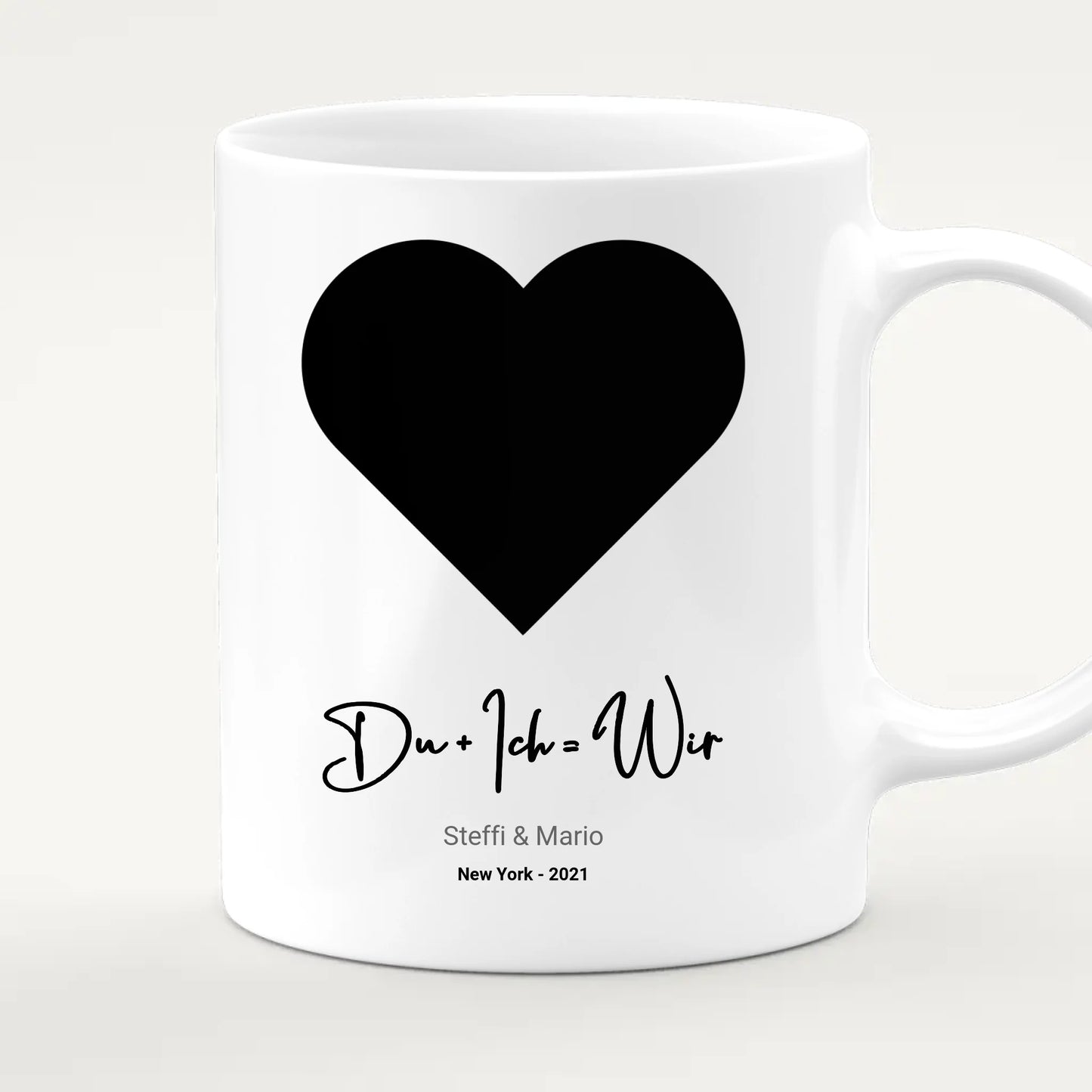 Personalisierte Tasse - Karte in Herzform, Spruch, Namen & Ort