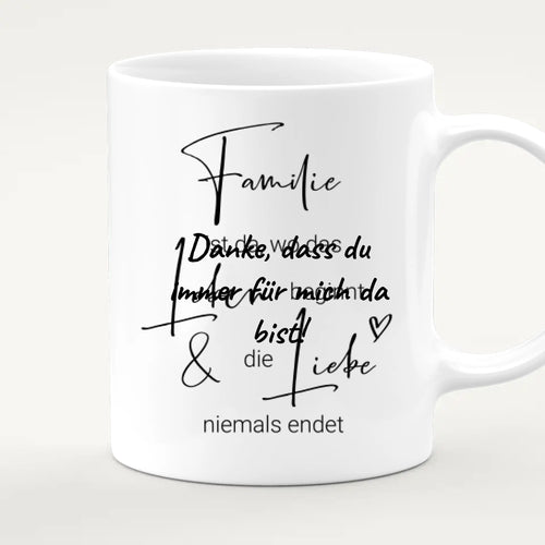 Personalisierte Tasse mit Familie + 1 Katze (2 Babys)