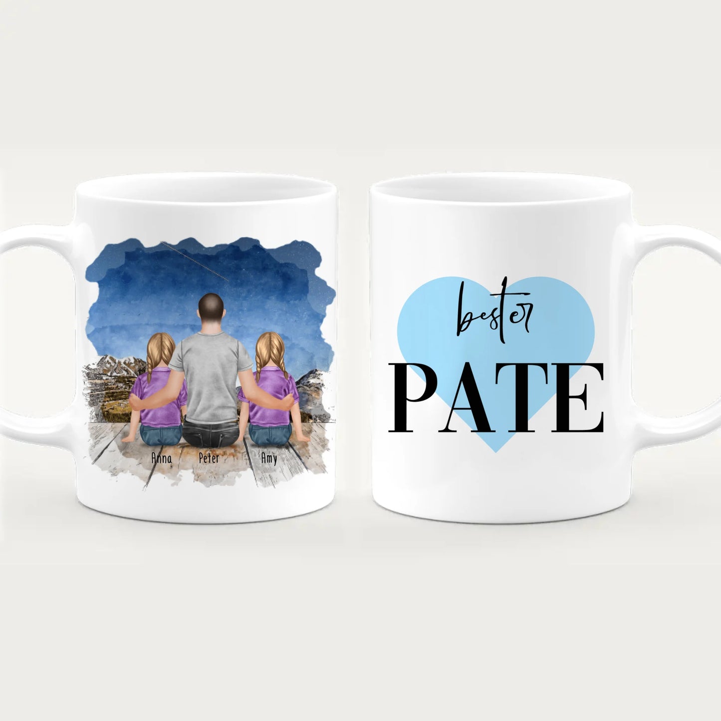 Personalisierte Tasse - Bester Pate (2 Kinder + 1 Mann)