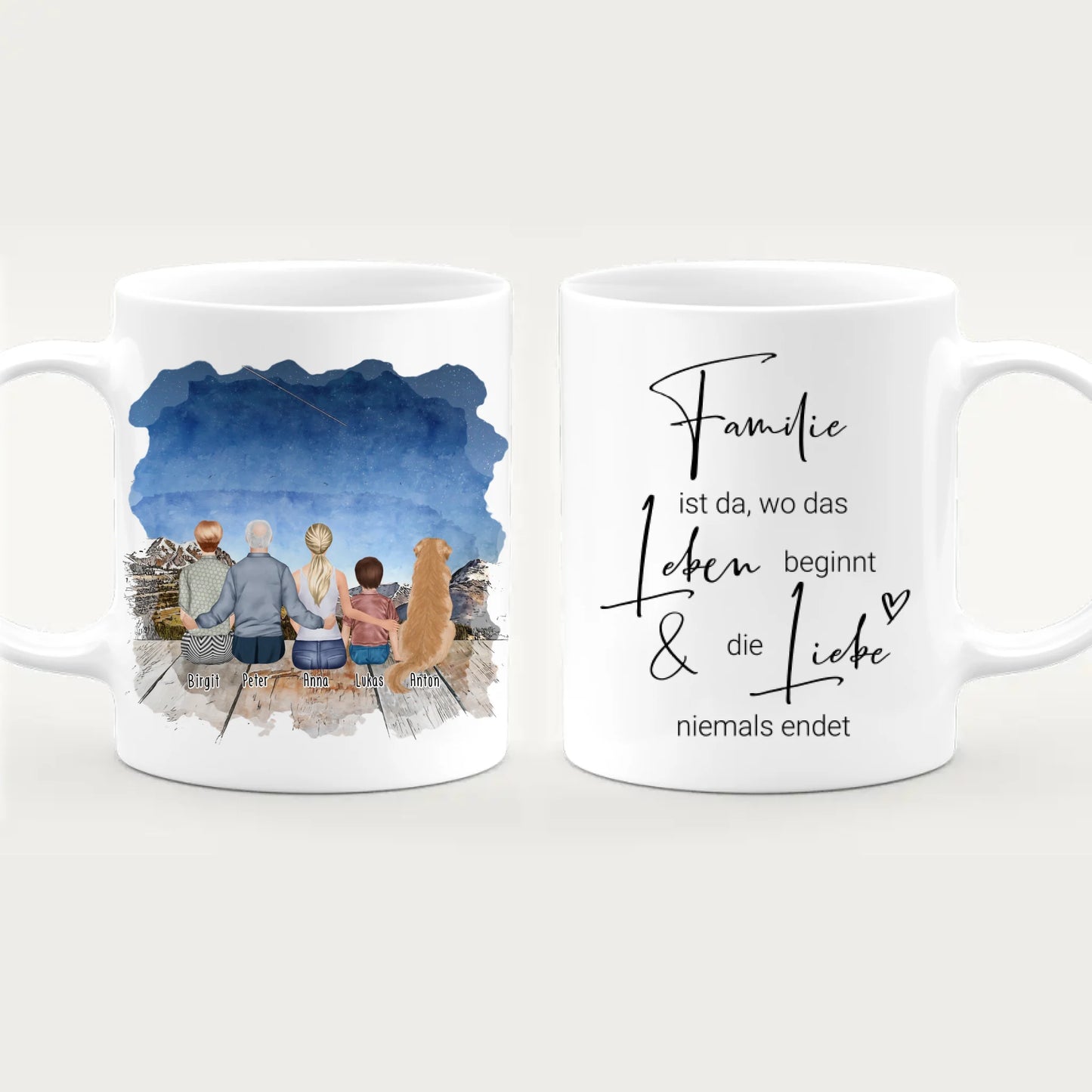 Personalisierte Tasse - Oma, Opa, Frau, Kind + 1 Hund/Katze