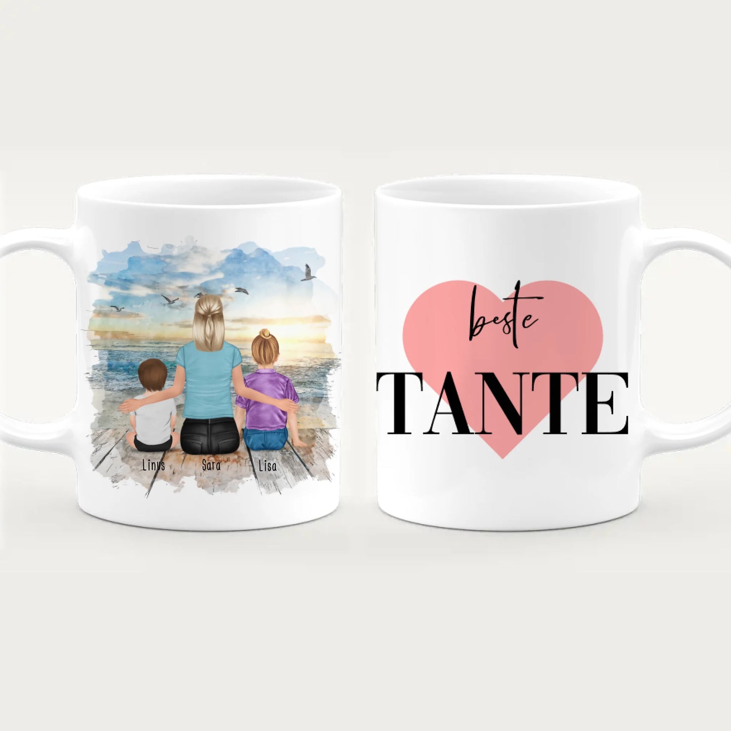 Personalisierte Tasse mit Tante (1 Baby + 1 Kind + 1 Tante)