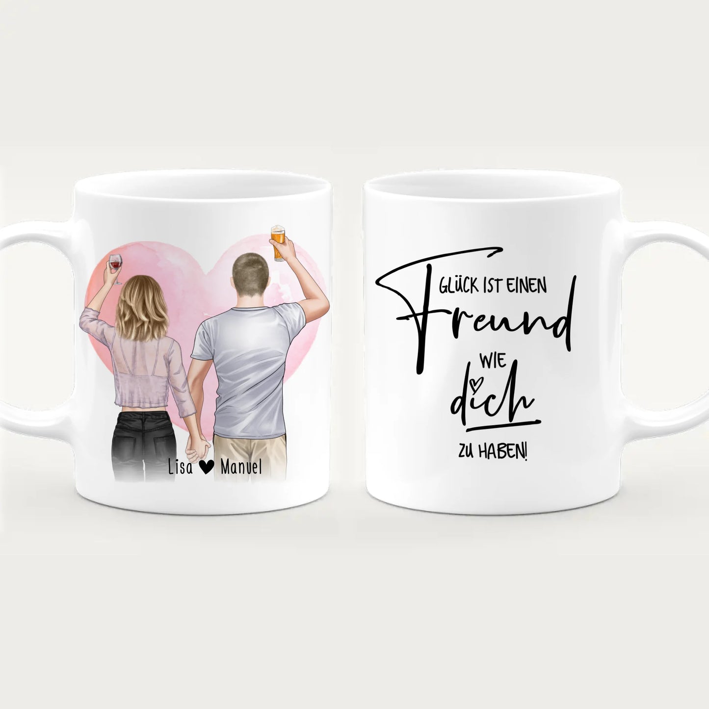 Personalisierte Tasse - Paar/Pärchen/Beste Freunde (1 Frau + 1 Mann stehend)