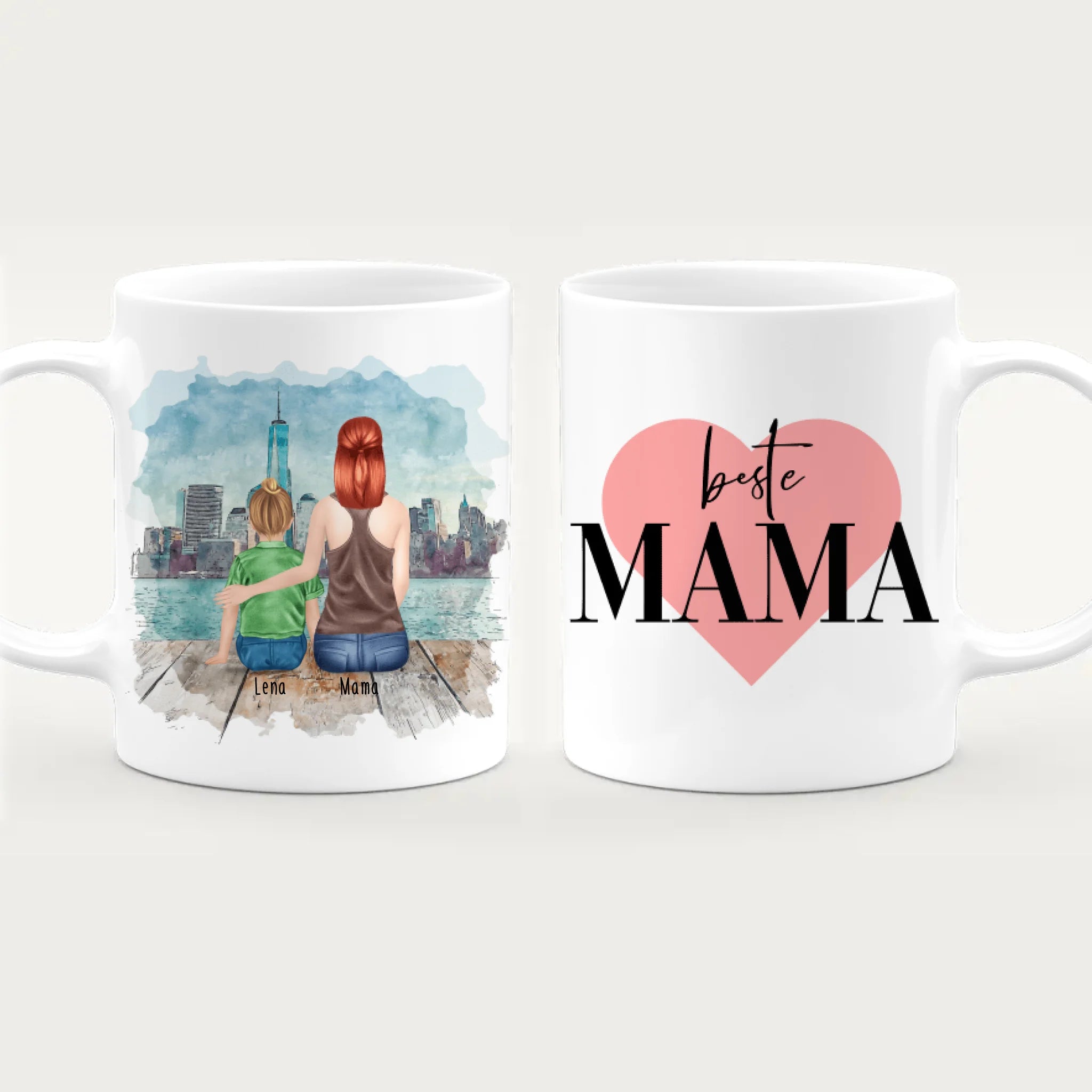 Personalisierte Tasse mit Mutter und Kind (1 Kind + 1 Mutter)