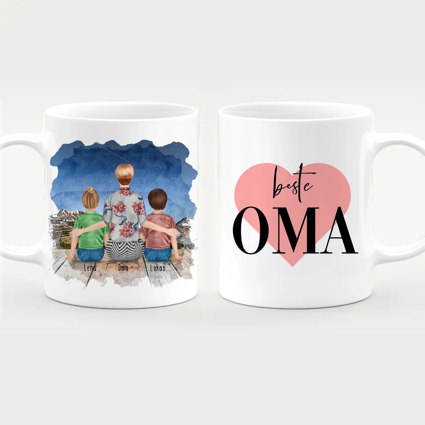 Personalisierte Tasse für Oma (2 Kinder + 1 Oma)