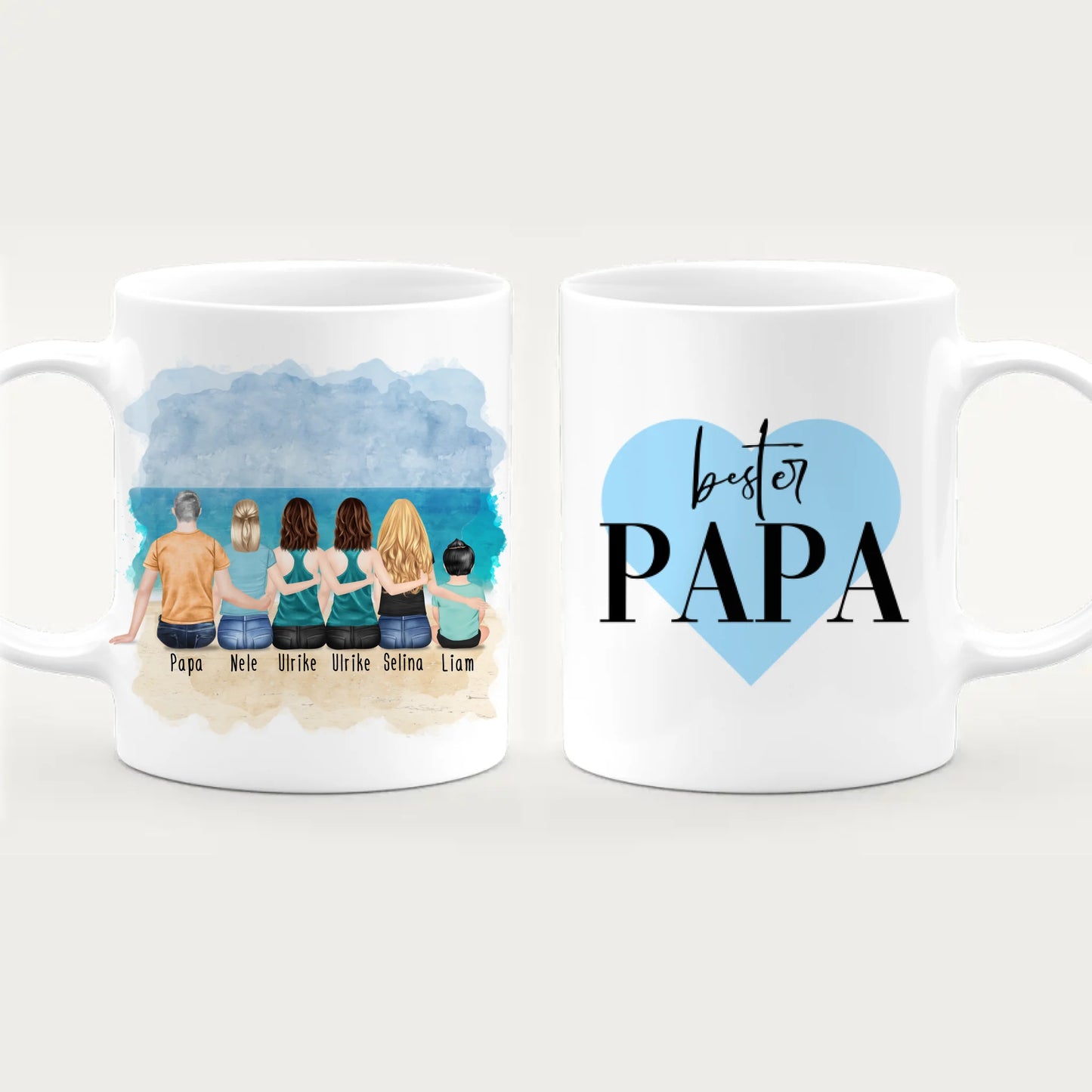 Personalisierte Tasse - 1 Vater + 4 Töchter + 1 Baby