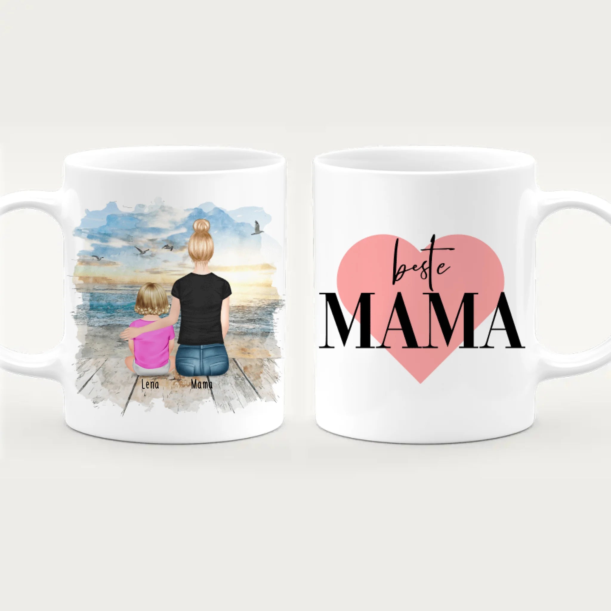 Personalisierte Tasse mit Mutter und Baby (1 Baby + 1 Mutter)