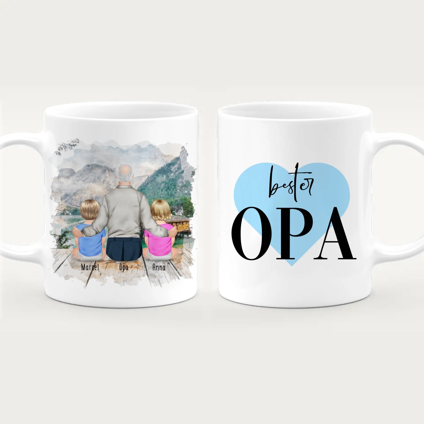 Personalisierte Tasse für Opa (2 Babys + 1 Opa)