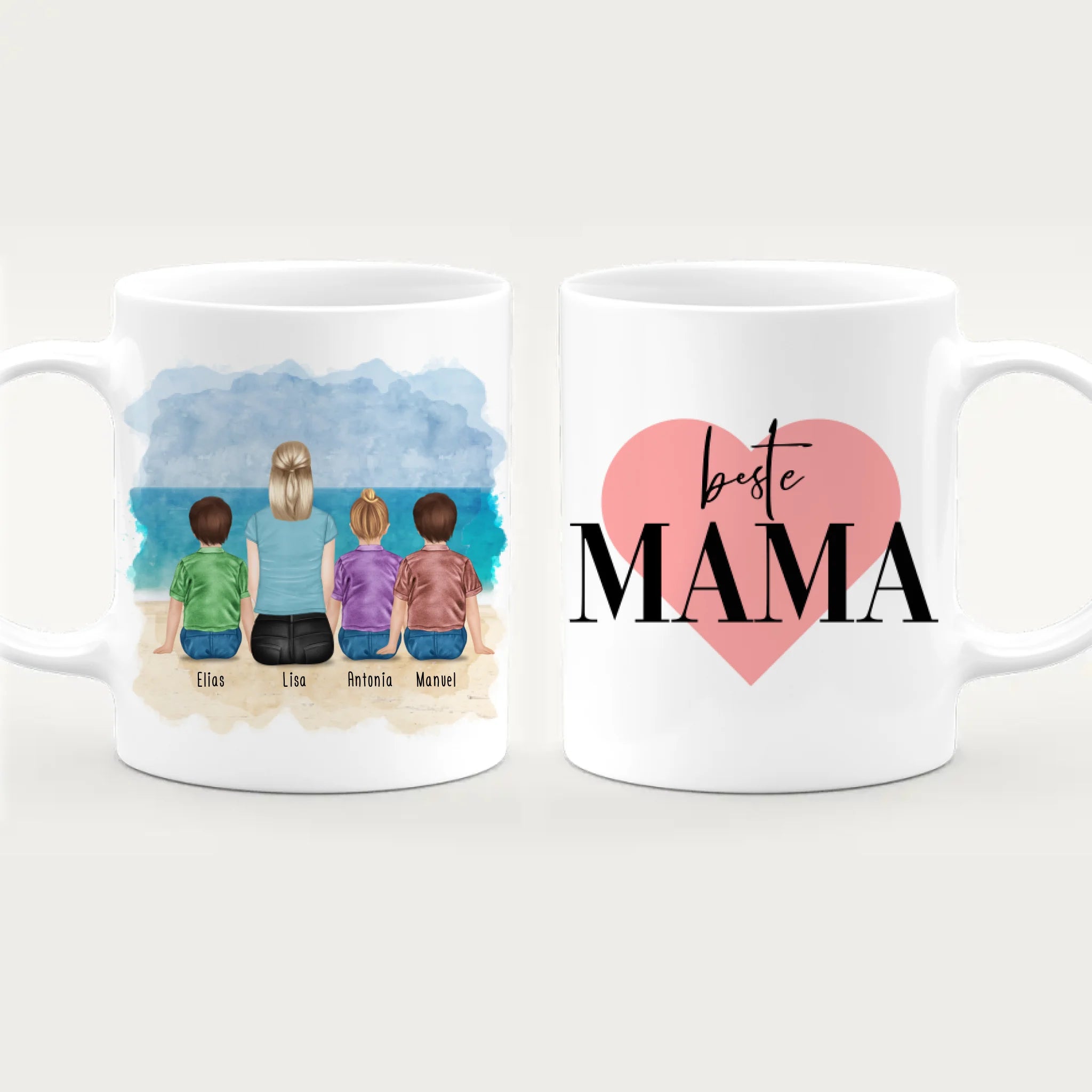 Personalisierte Tasse mit Mutter + 3 Kinder