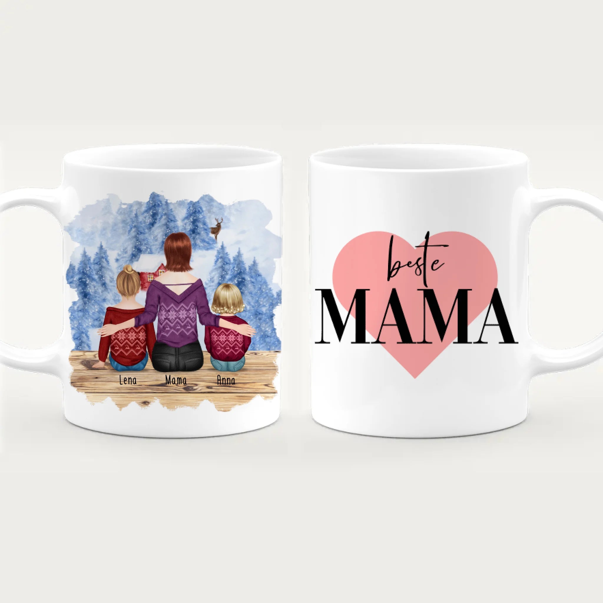 Personalisierte Tasse mit Mutter, Baby und Kind (1 Baby + 1 Kind + 1 Mutter) - Weihnachtstasse