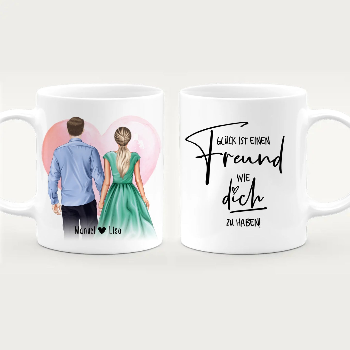 Personalisierte Tasse mit Paar (stehend) - Hemd und Kleid - Pärchen Tasse