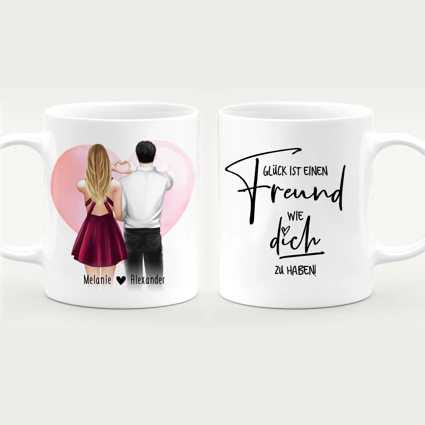 Personalisierte Tasse mit Paar (stehend) - Herz mit Händen - Pärchen Tasse