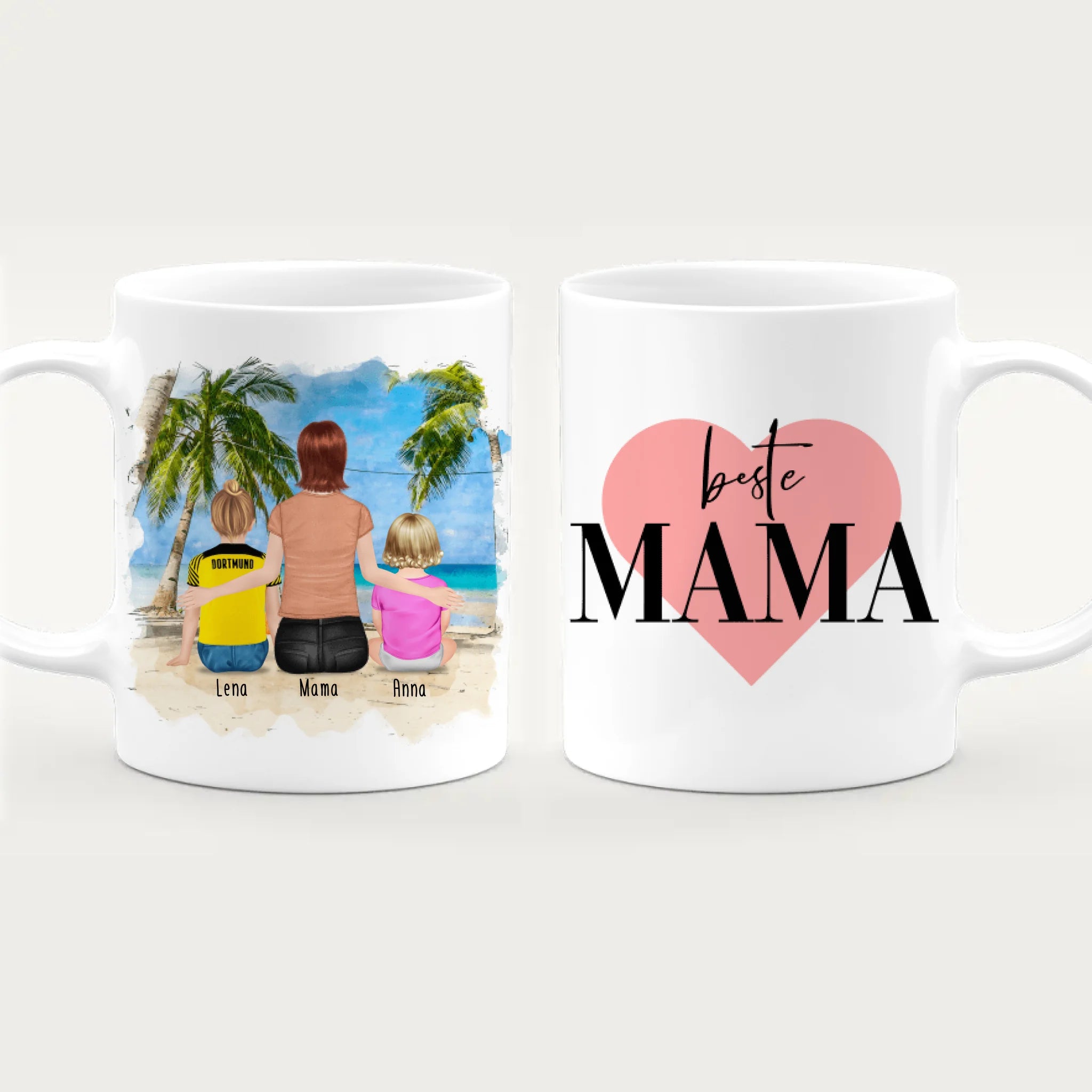 Personalisierte Tasse mit Mutter, Baby und Kind (1 Baby + 1 Kind + 1 Mutter) (Trickot)