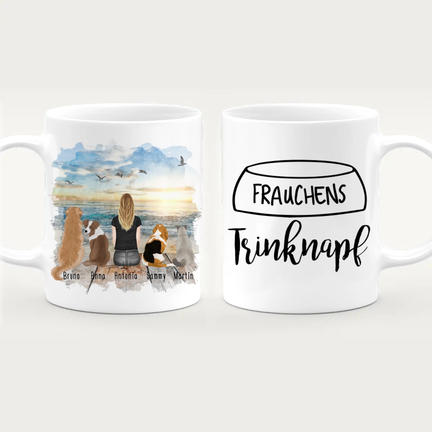 Personalisierte Tasse - 1 Frau/Mann + 1-5 Hunde/Katzen