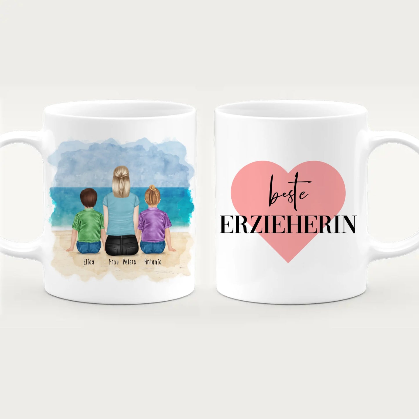 Personalisierte Tasse mit Erzieherin (2 Kinder)