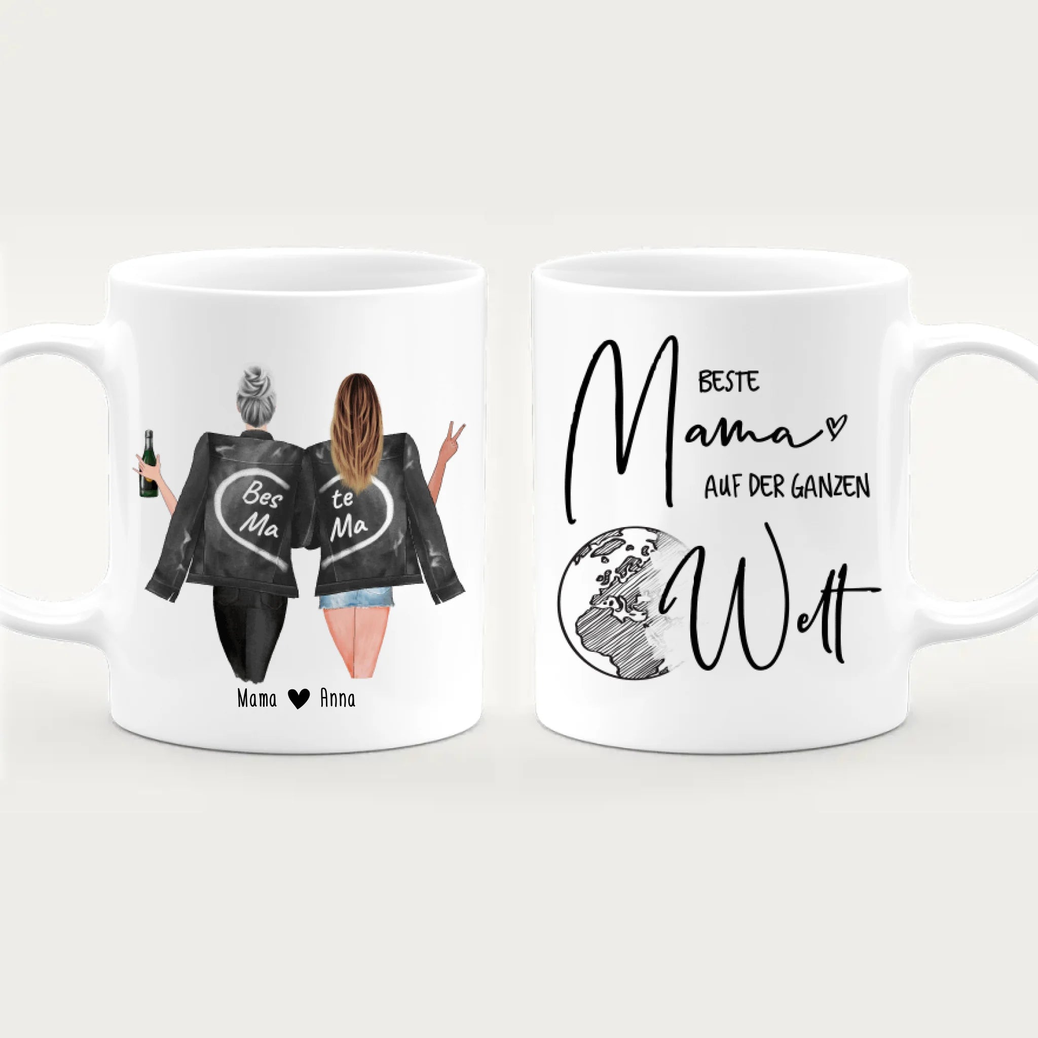 Personalisierte Tasse - Mutter + Tochter mit Jacken