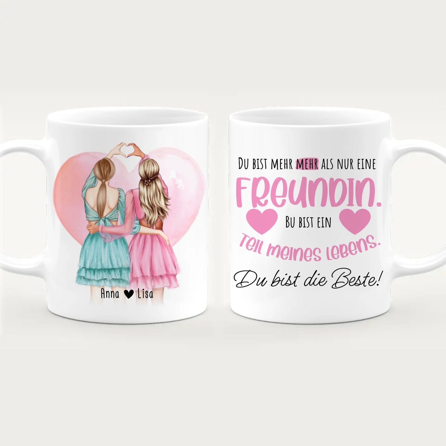 Personalisierte Tasse Beste Freundin (2 Freundinnen) - Herz mit Händen