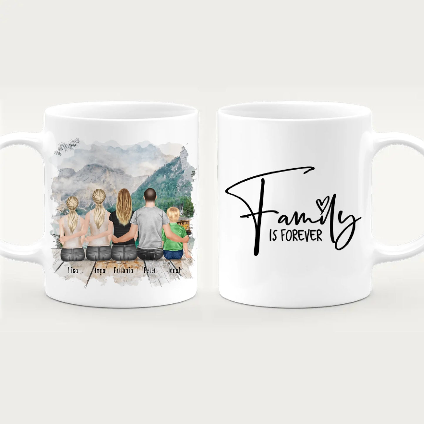 Personalisierte Tasse - 1 Teenagerin + 2 Frauen + 1 Mann + 1 Kind