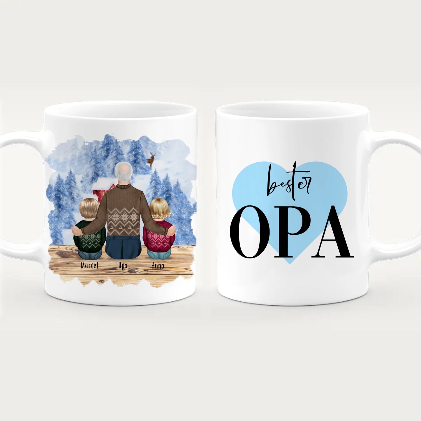 Personalisierte Tasse für Opa (2 Babys + 1 Opa) - Weihnachtstasse