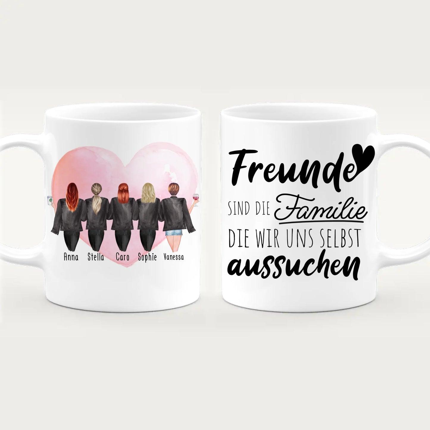 Personalisierte Tasse - Beste Freundinnen mit Jacken (5 Freundinnen)