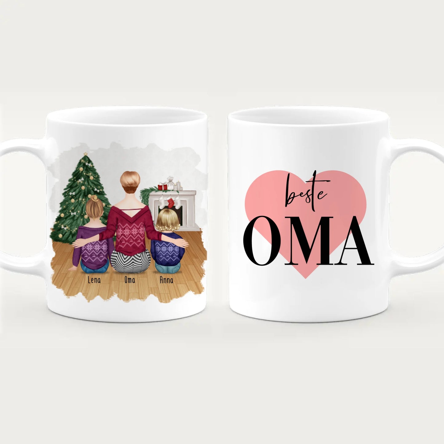 Personalisierte Tasse für Oma (1 Baby + 1 Kind + 1 Oma) - Weihnachtstasse