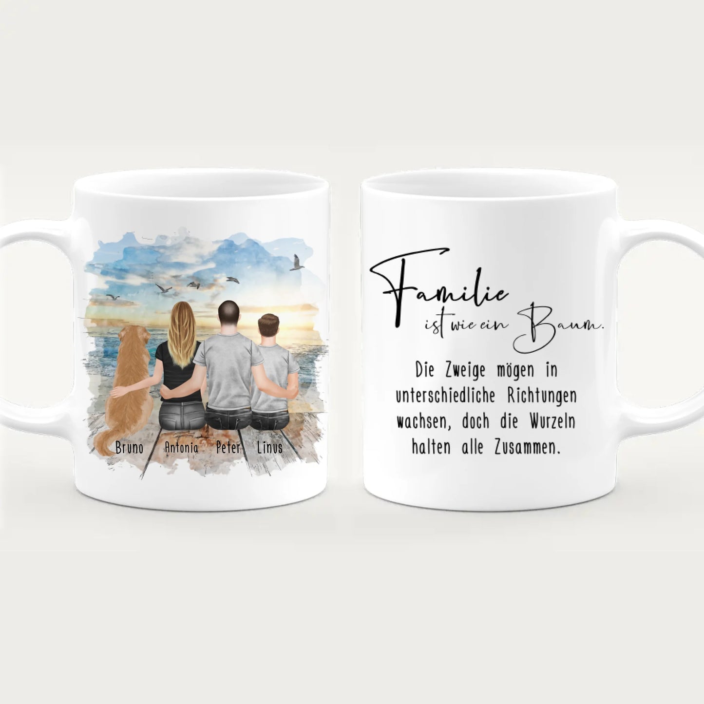 Personalisierte Tasse mit Familie + 1 Hund (1 Teenager)