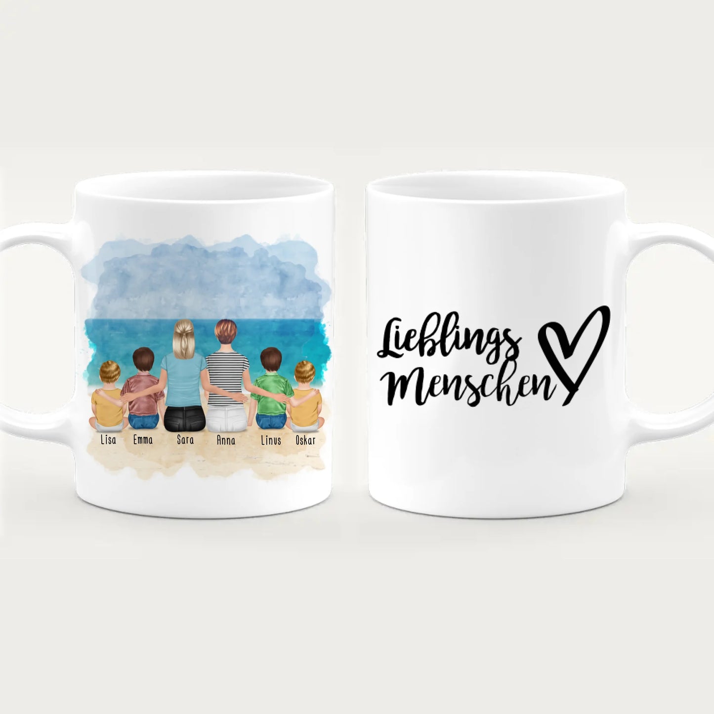 Personalisierte Tasse - 2 Frauen + 2 Kinder + 2 Babys