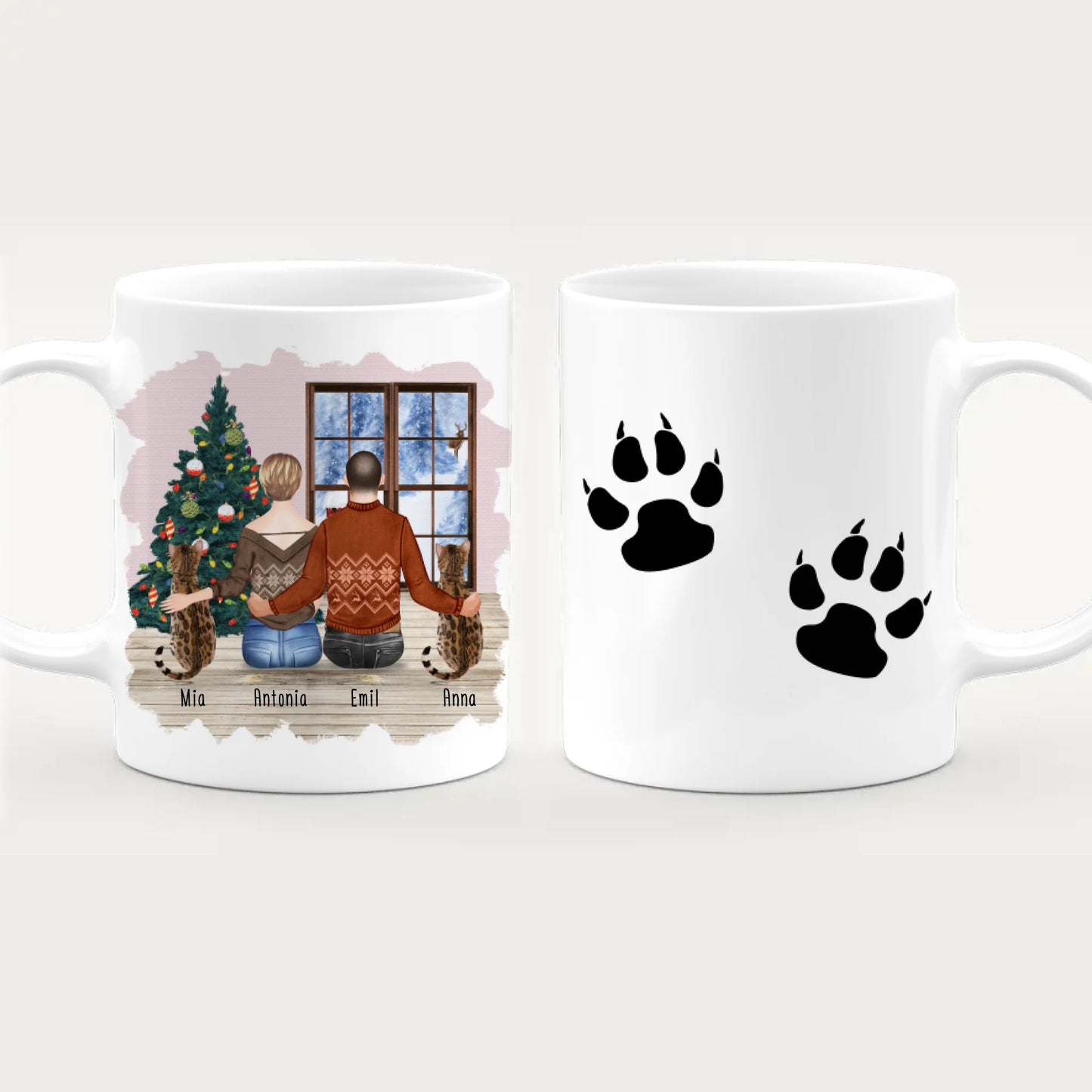 Personalisierte Tasse mit Pärchen und 2 Katzen - Weihnachtstasse