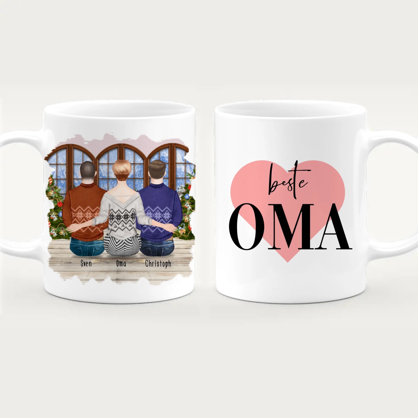 Personalisierte Tasse für Oma (2 Männer + 1 Oma) - Weihnachtstasse