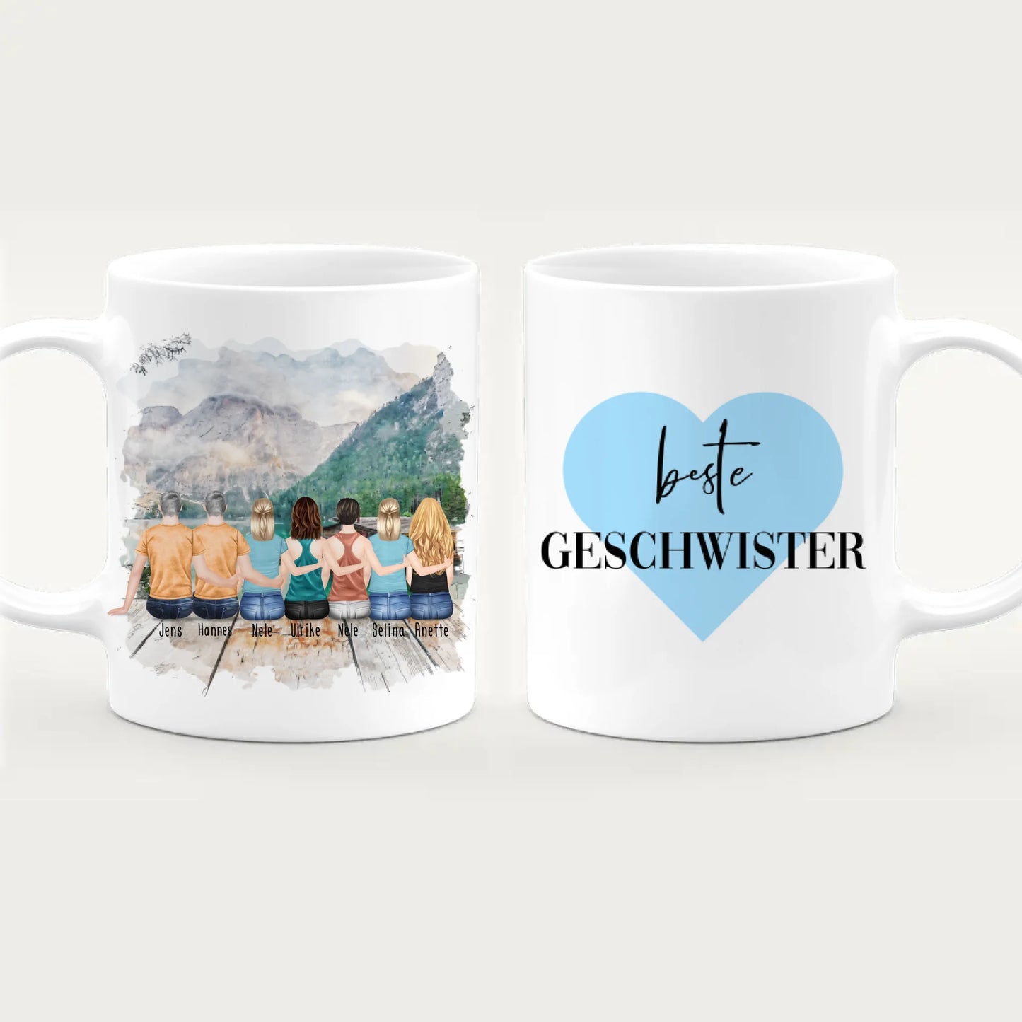 Personalisierte Tasse mit Bruder/Schwester (5 Schwestern + 2 Brüder)