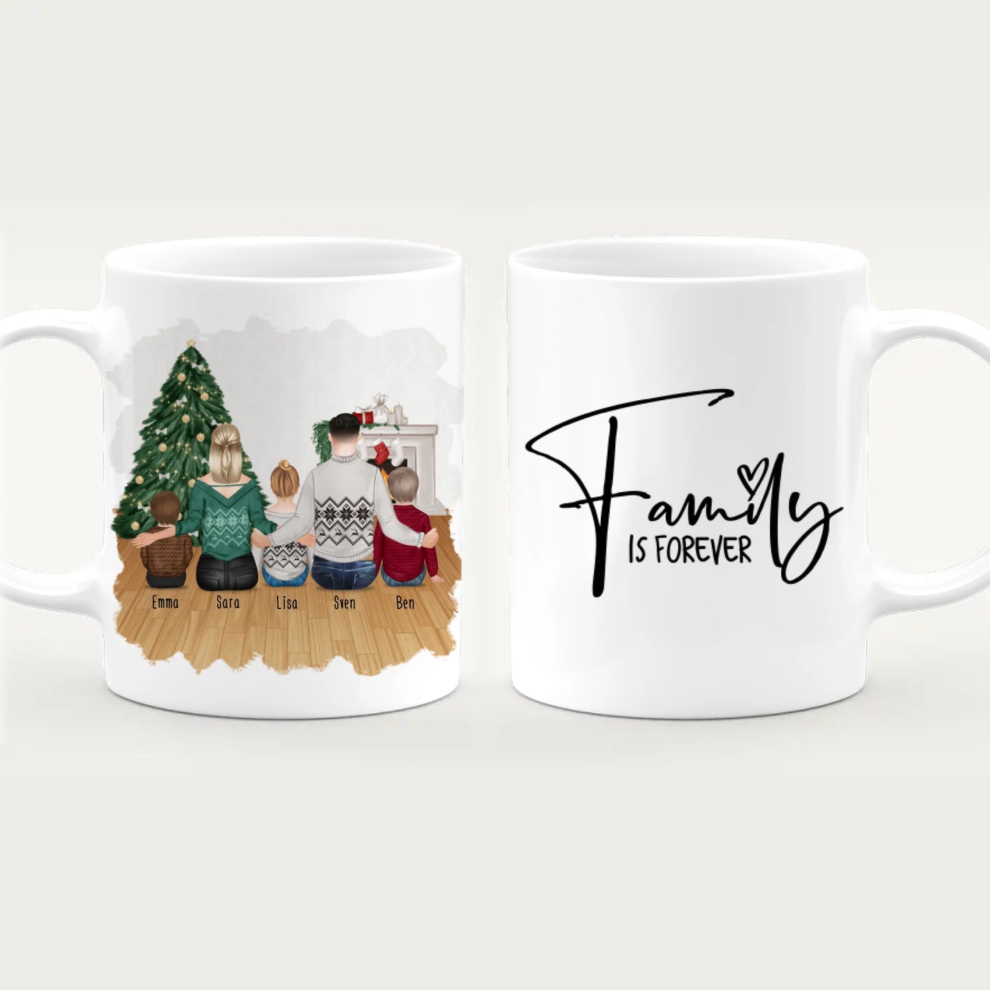 Personalisierte Tasse mit Familie (3 Kinder/Babys) - Weihnachtstasse