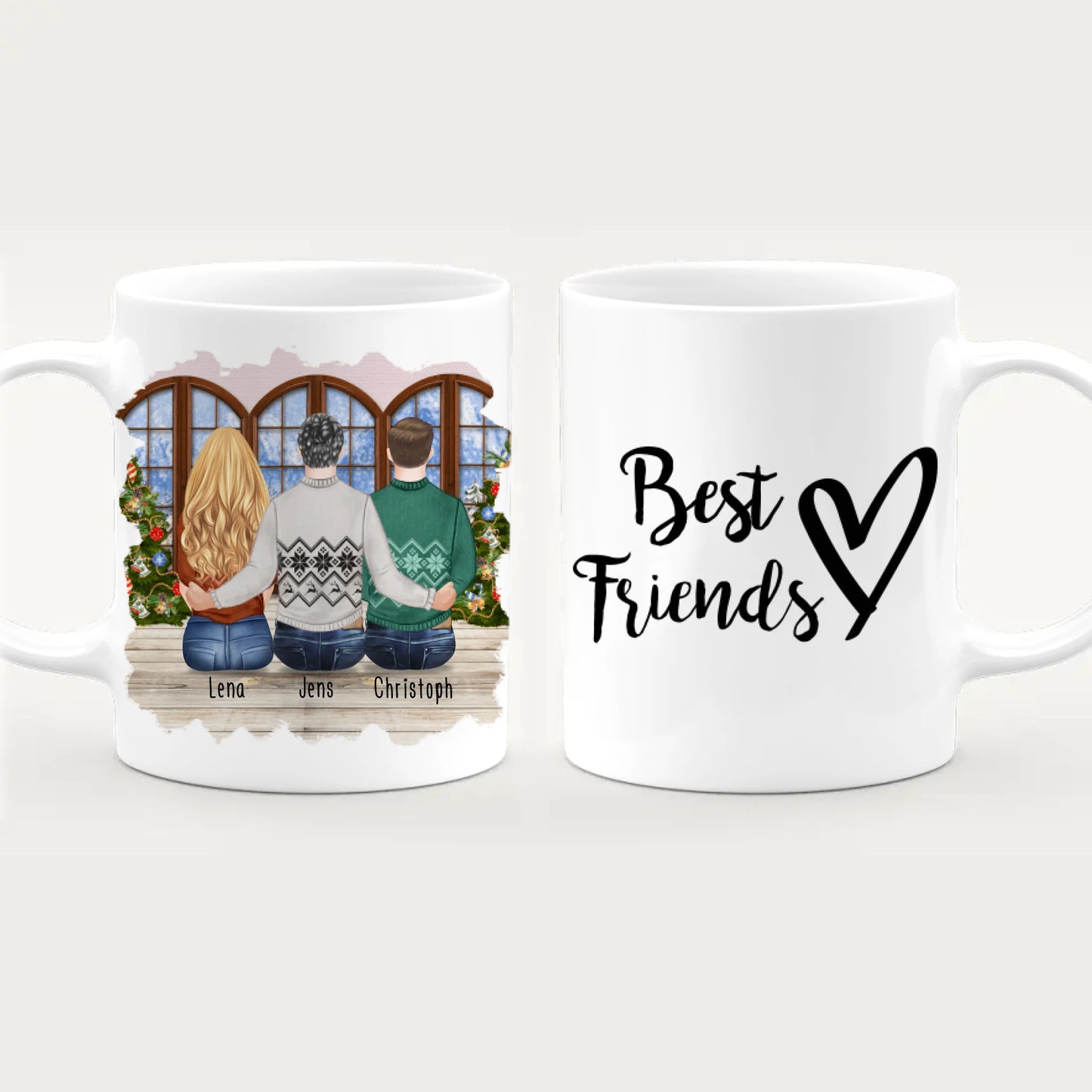 Personalisierte Tasse - Beste Freunde (1 Frau + 2 Männer) - Weihnachtstasse