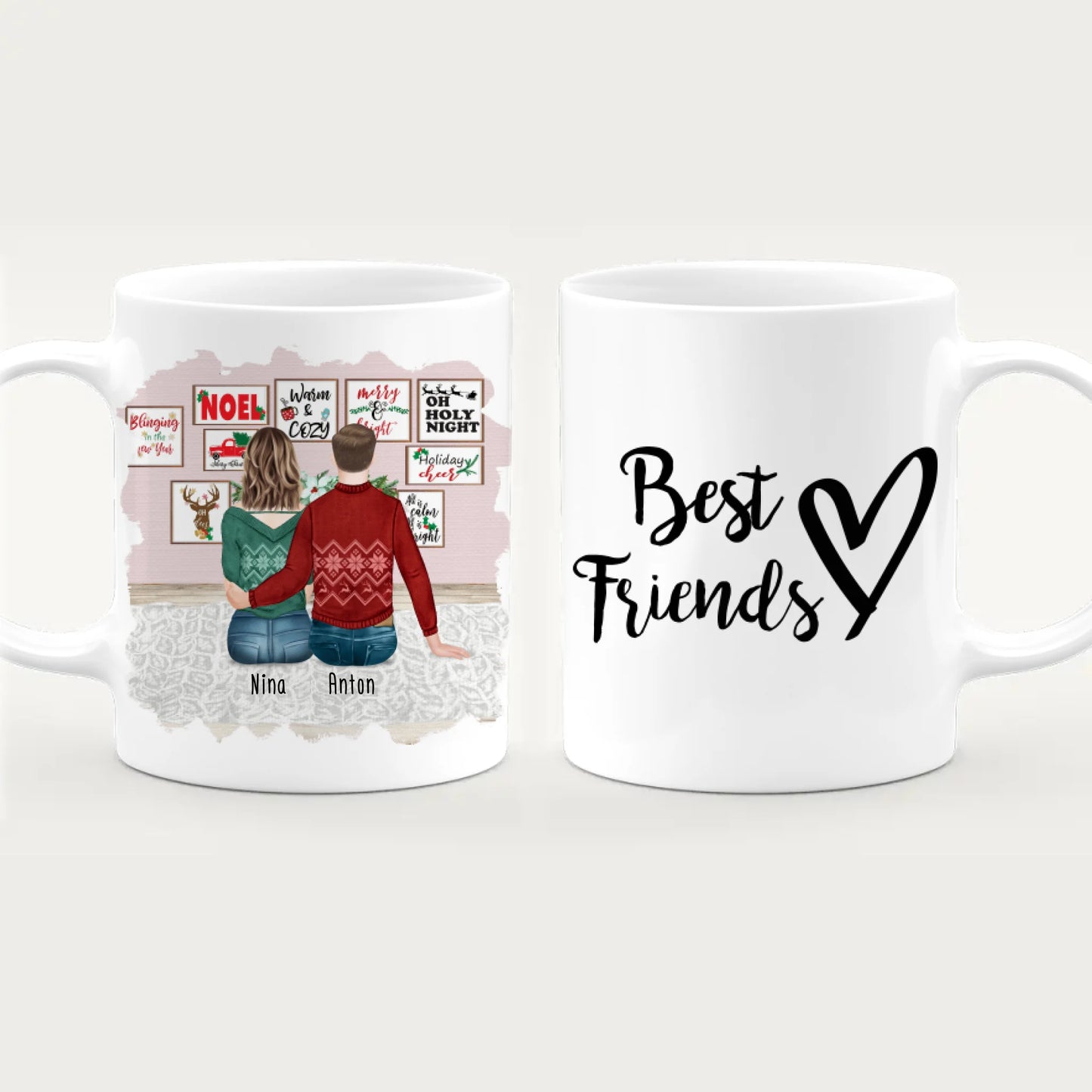 Personalisierte Tasse - Beste Freunde (1 Frau + 1 Mann) - Weihnachtstasse