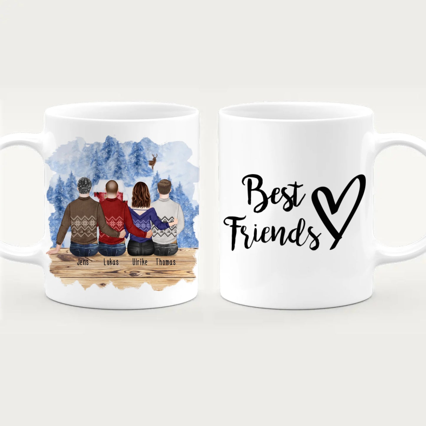 Personalisierte Tasse - Beste Freunde (1 Frau + 3 Männer) - Weihnachtstasse