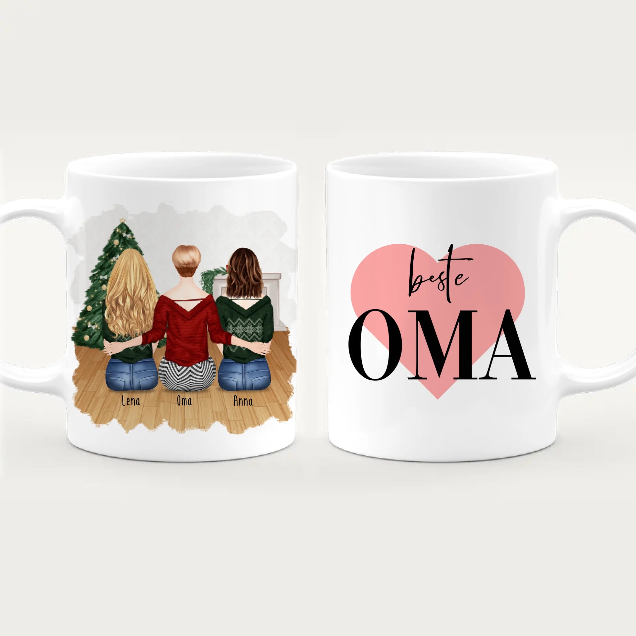 Personalisierte Tasse für Oma (2 Frauen + 1 Oma) - Weihnachtstasse