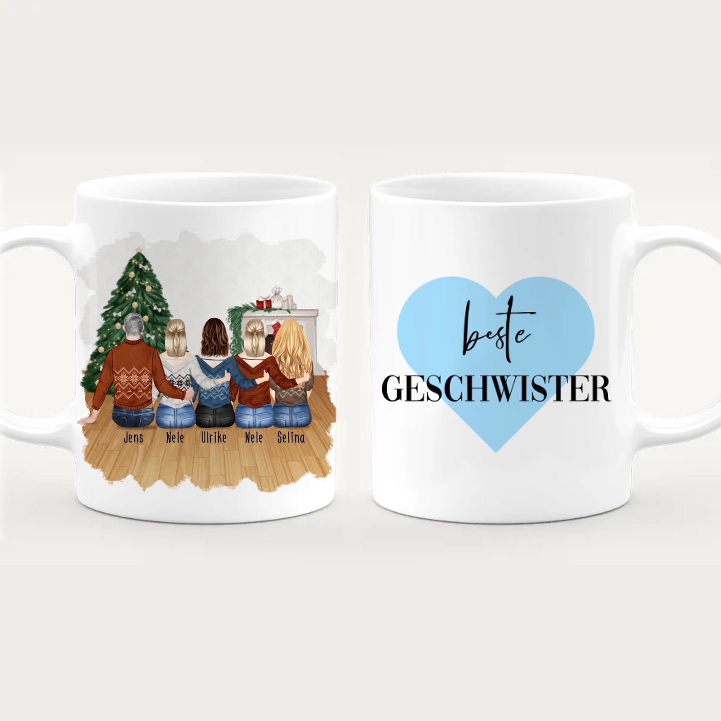 Personalisierte Tasse mit Bruder/Schwester (4 Schwestern + 1 Bruder) - Weihnachtstasse