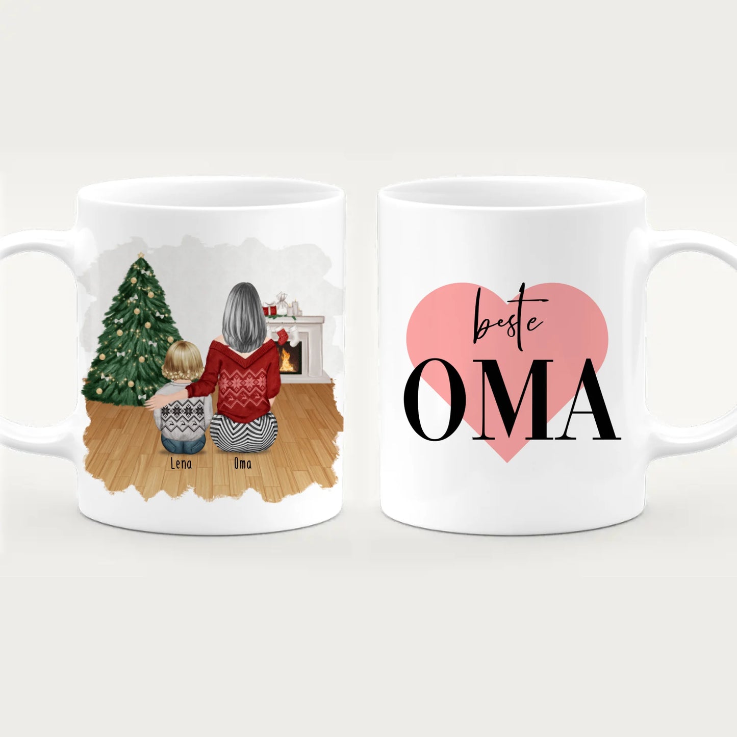 Personalisierte Tasse für Oma (1 Baby + 1 Oma) - Weihnachtstasse