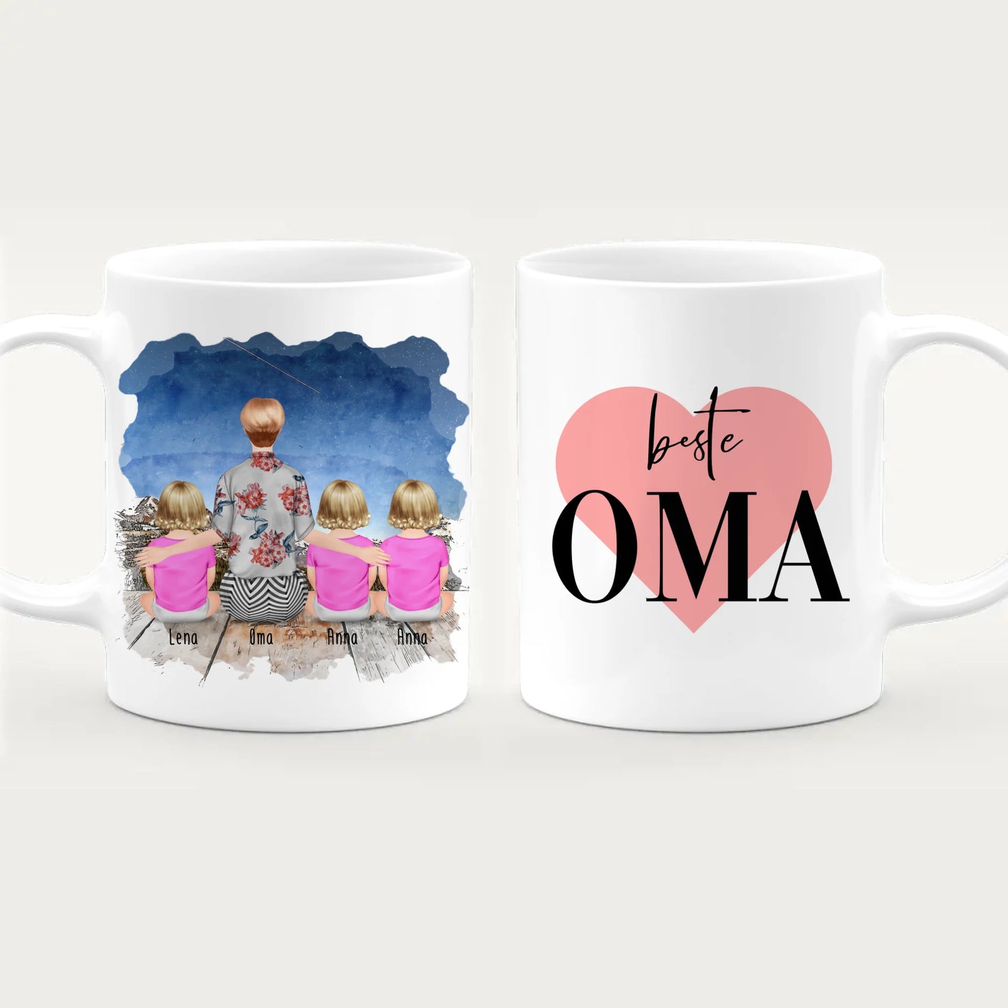 Personalisierte Tasse für Oma (3 Babys + 1 Oma)