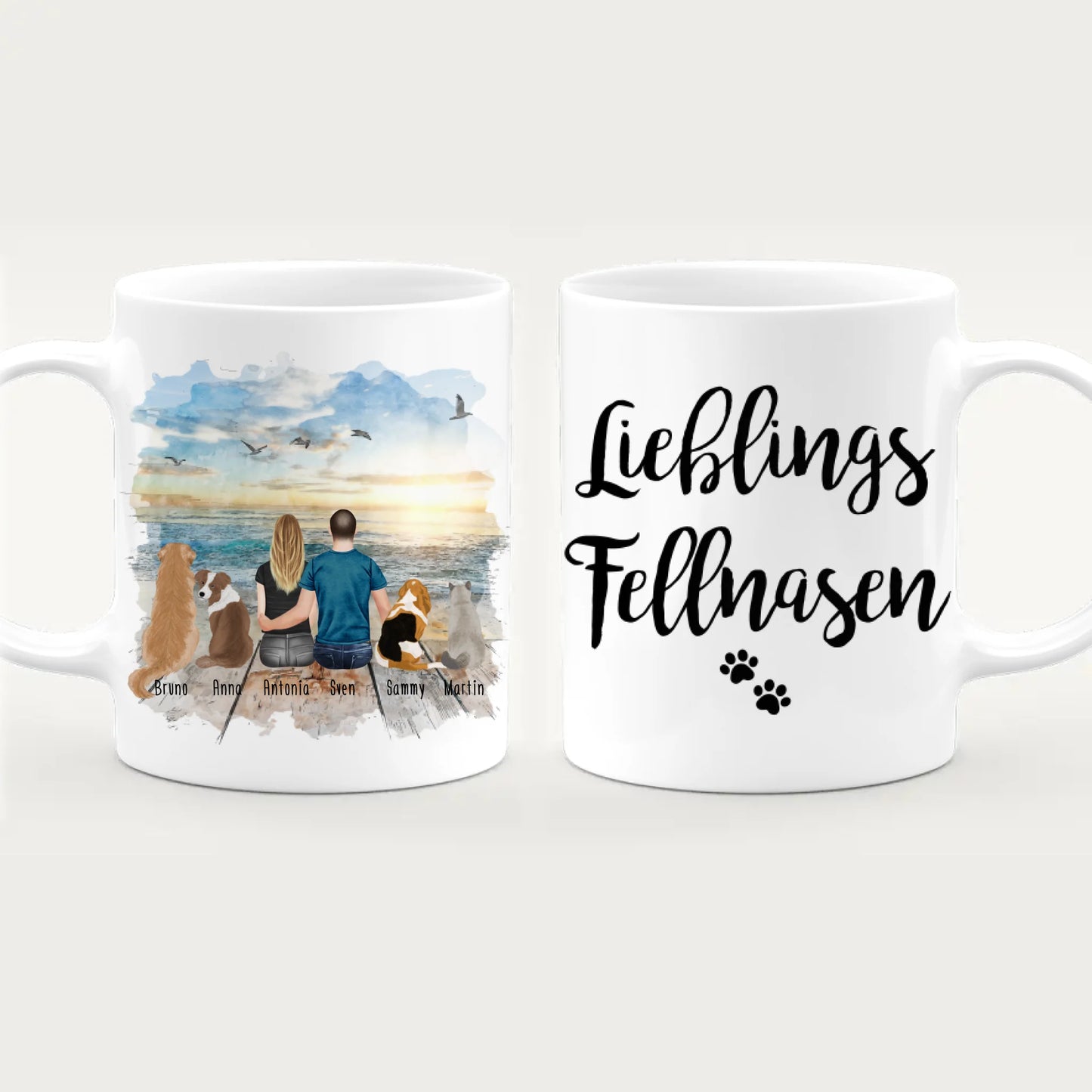 Personalisierte Tasse - 1 Frau + 1 Mann (Paar/Pärchen) + 1-5 Hunde/Katzen