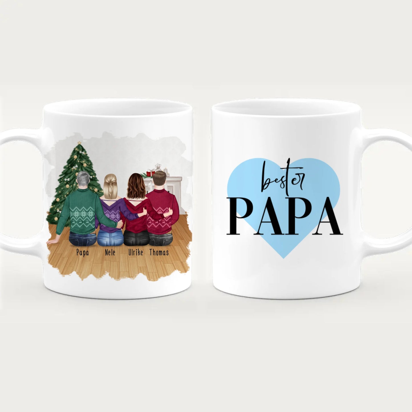 Personalisierte Tasse mit Vater/Tochter/Sohn (2 Töchter + 1 Sohn) - Weihnachtstasse