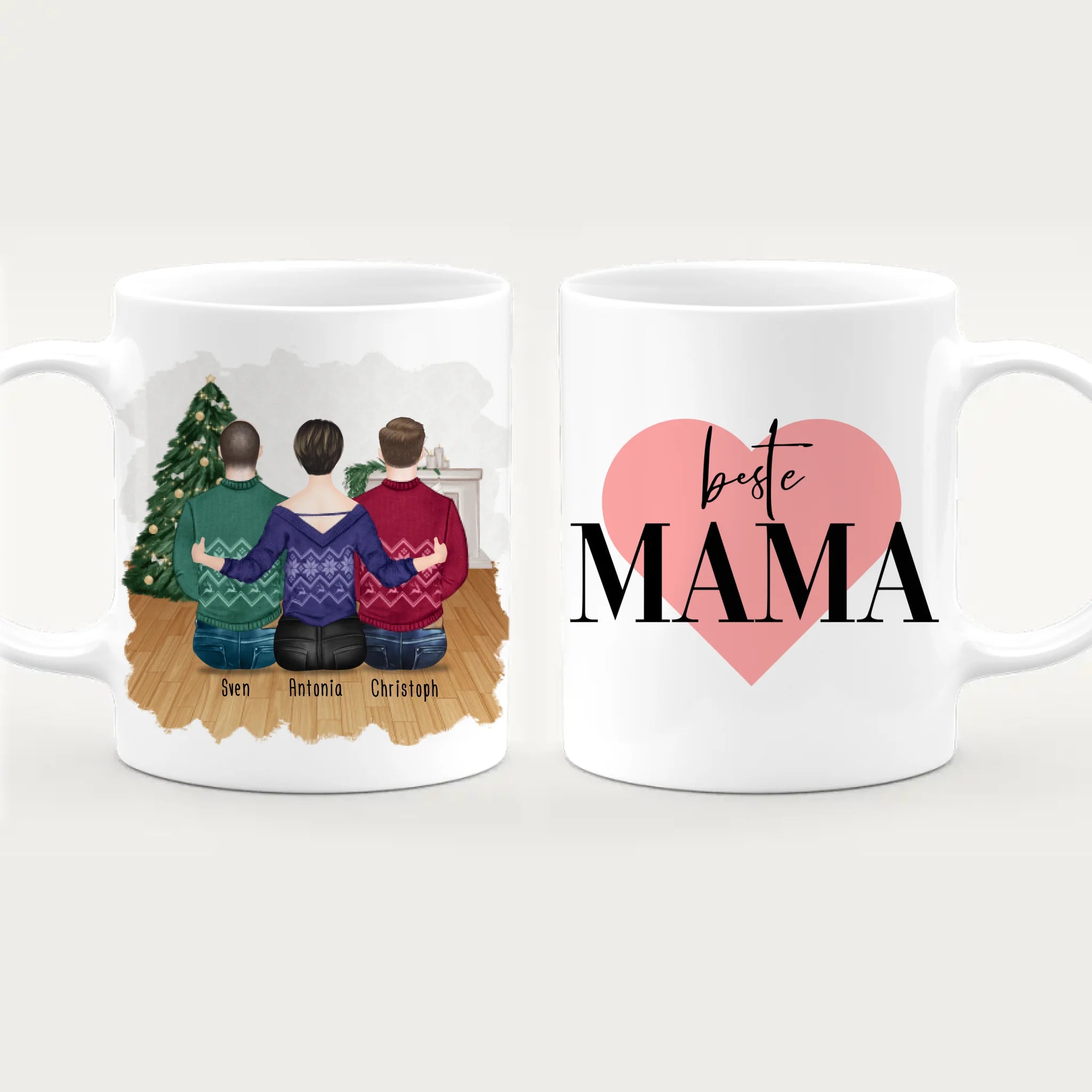 Personalisierte Tasse mit Mutter/Sohn (2 Söhne) - Weihnachtstasse