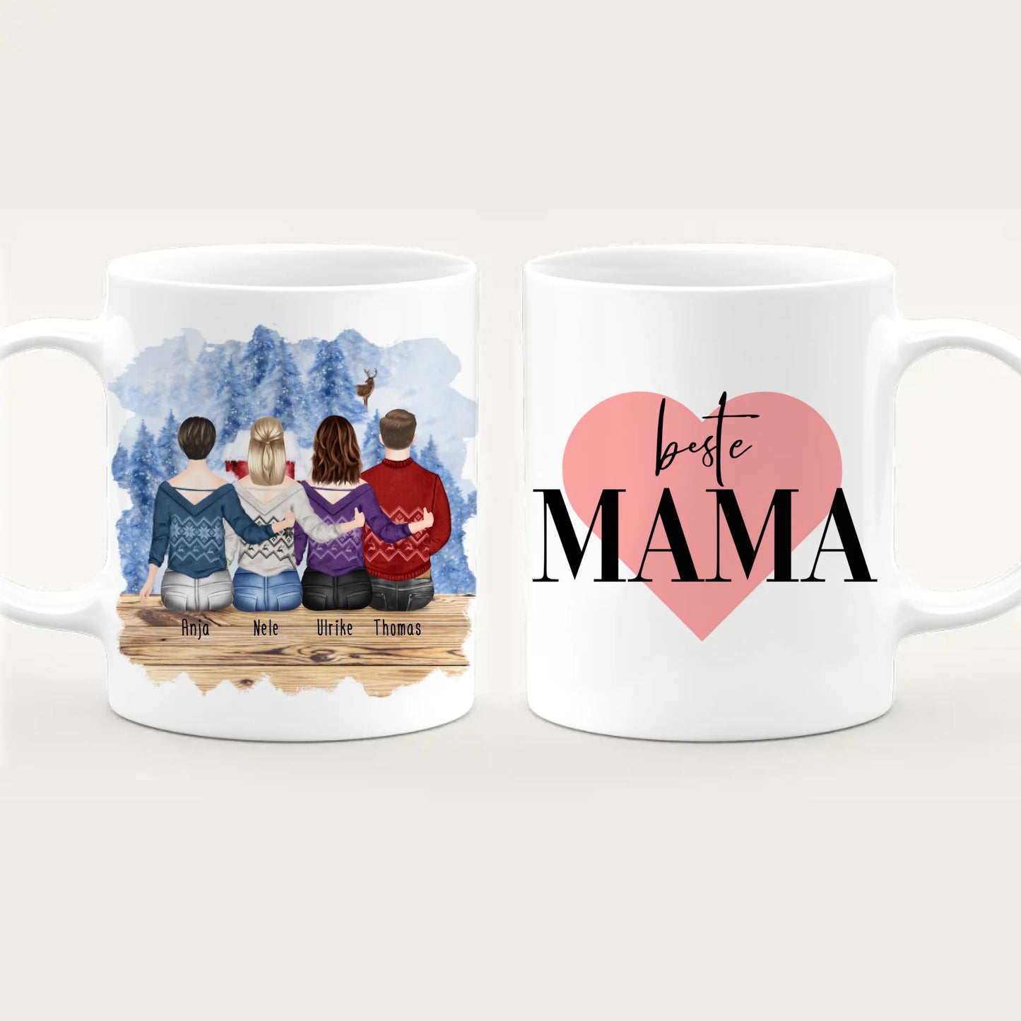 Personalisierte Tasse mit Mutter/Tochter/Sohn (2 Töchter + 1 Sohn) - Weihnachtstasse