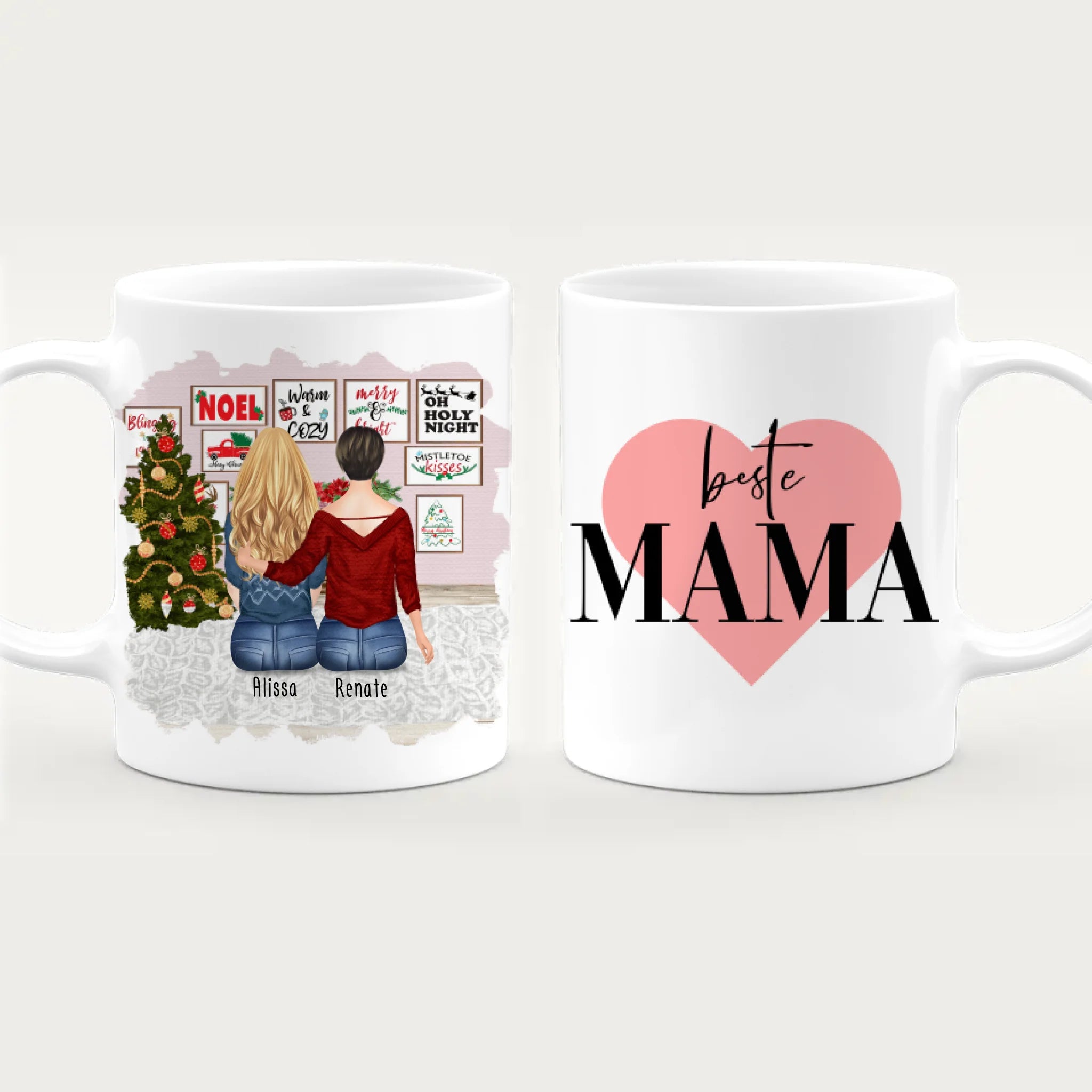 Personalisierte Tasse mit Mutter/Tochter (1 Tochter) - Weihnachtstasse