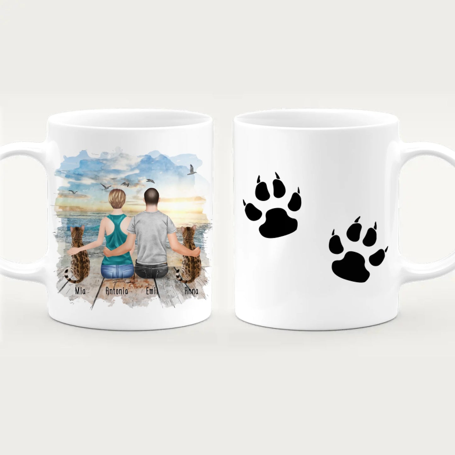 Personalisierte Tasse mit Pärchen und 2 Katzen