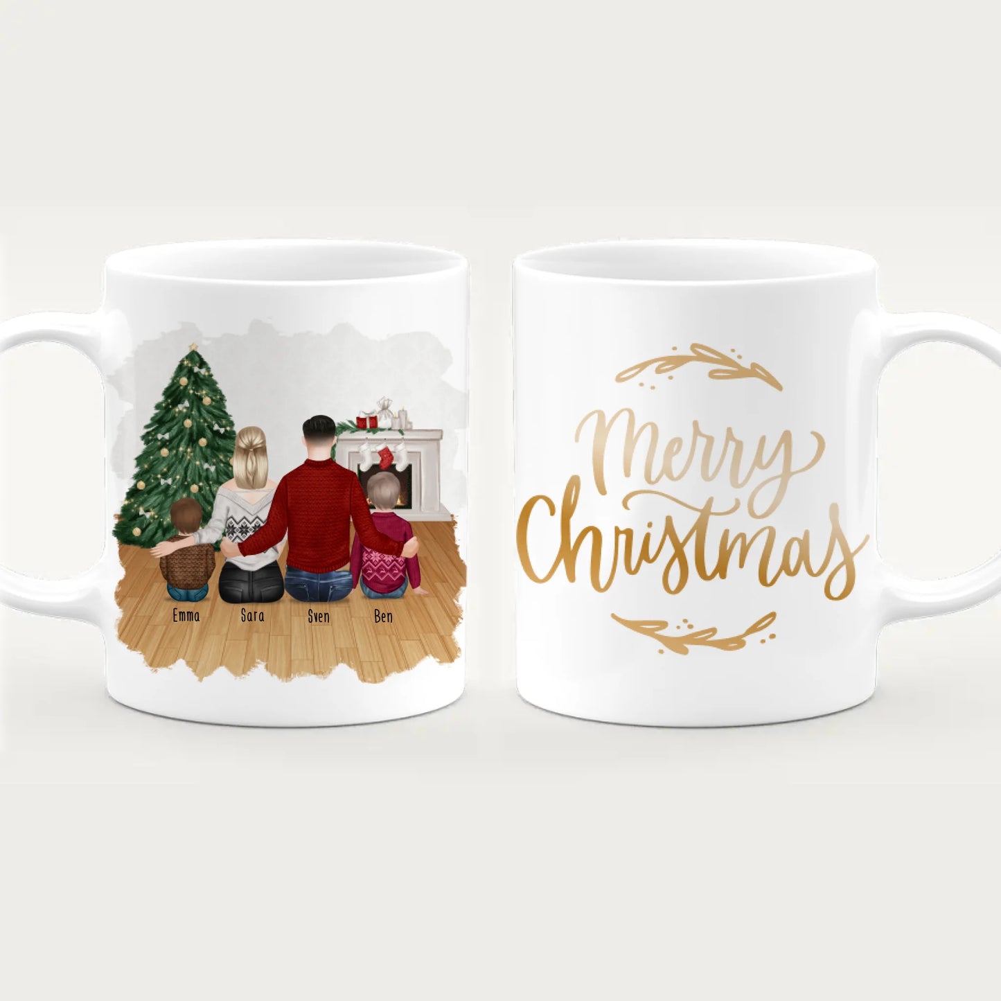 Personalisierte Tasse mit Familie (2 Kinder/Babys) - Weihnachtstasse