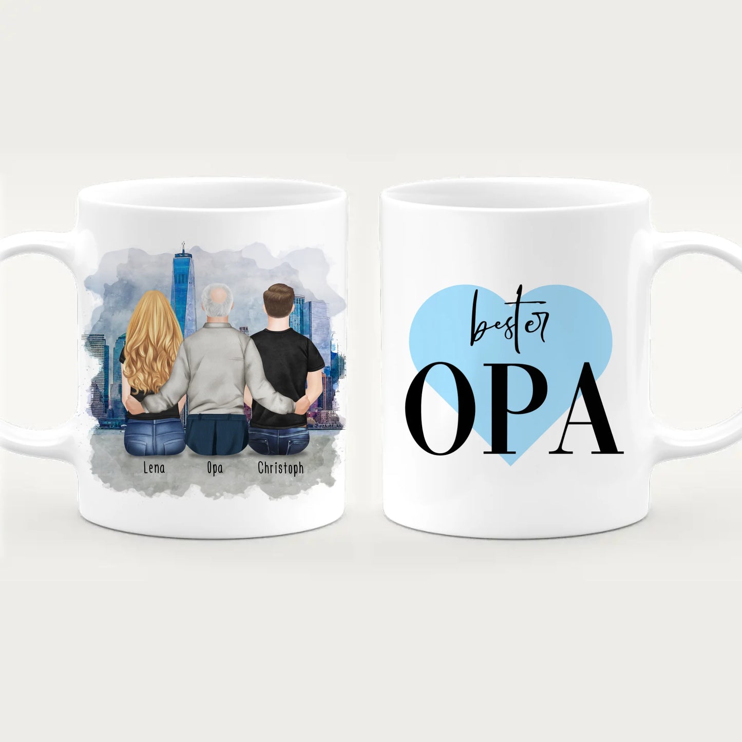 Personalisierte Tasse für Opa (1 Frau + 1 Mann + 1 Opa)